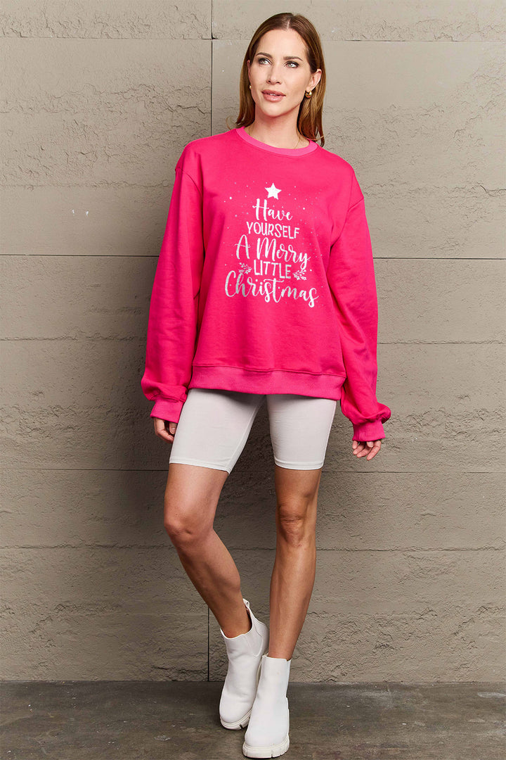 Simply Love Full Size HAVE YOURSELF A MERRY LITTLE CHRISTMAS Round Neck Sweatshirt | Trendsi