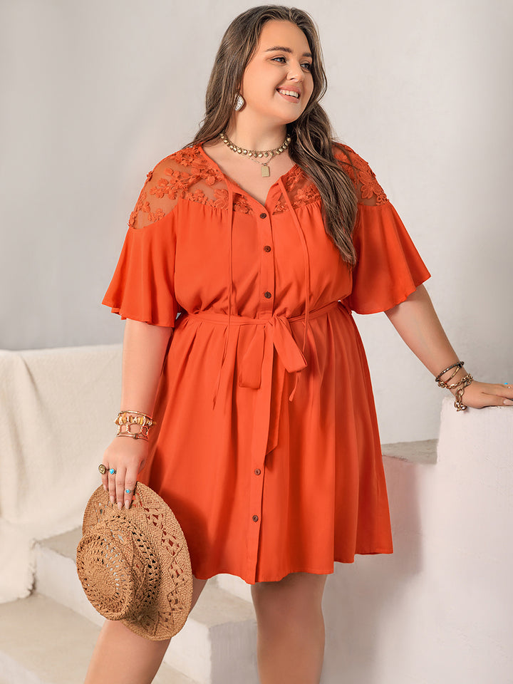 Plus Size Lace Button Up Half Sleeve Dress | Trendsi