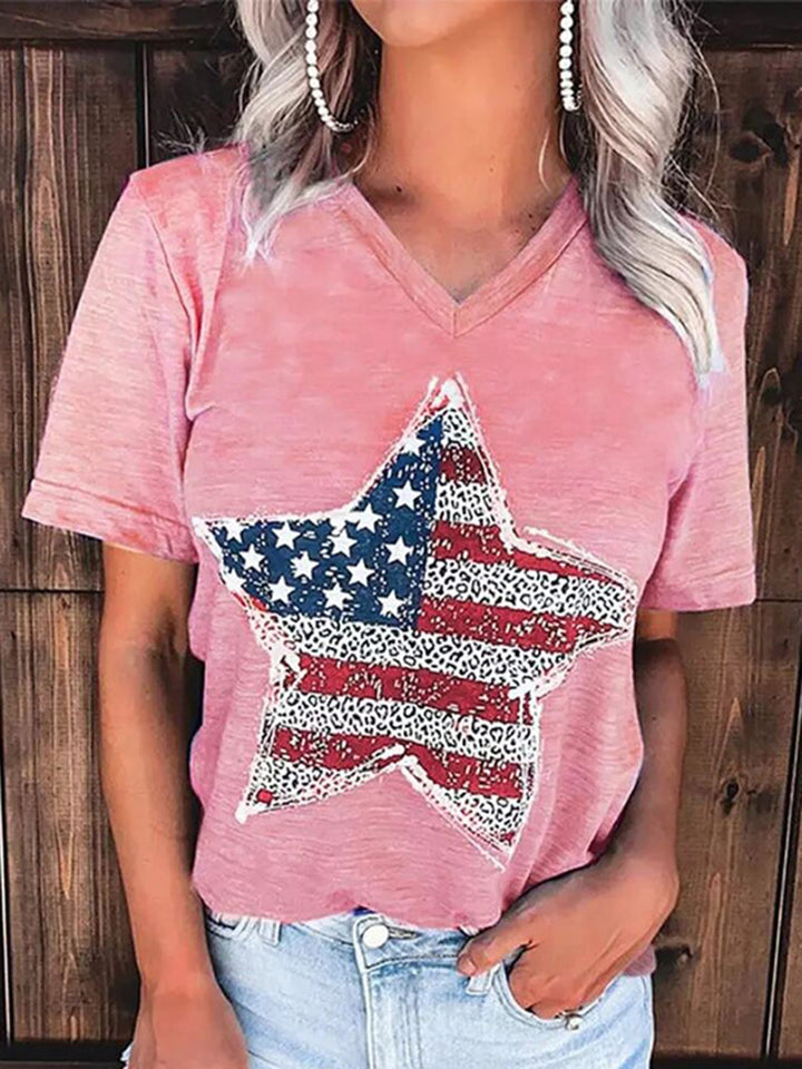 US Flag Graphic V-Neck Short Sleeve T-Shirt | Trendsi