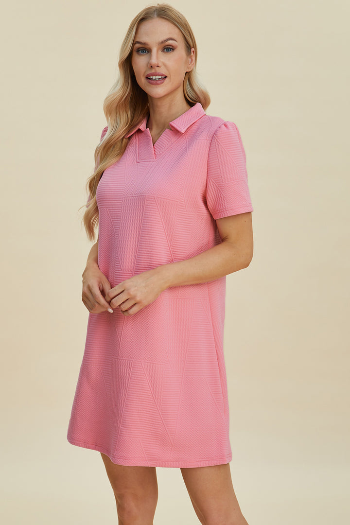 Double Take Full Size Texture Short Sleeve Dress | Trendsi