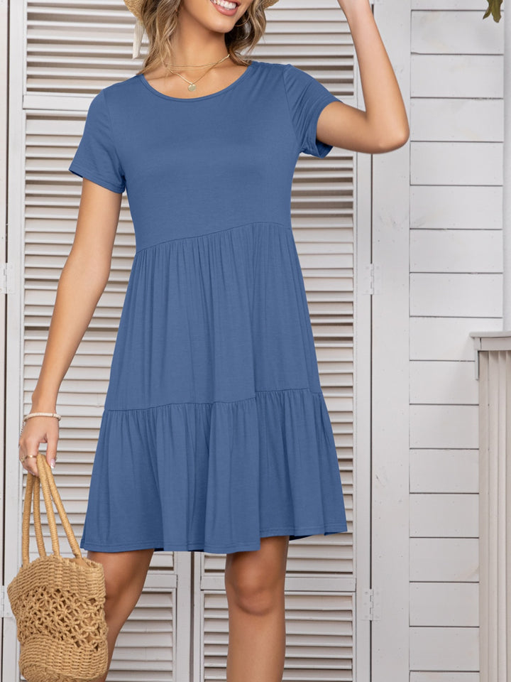 Round Neck Short Sleeve Mini Tee Dress | Trendsi