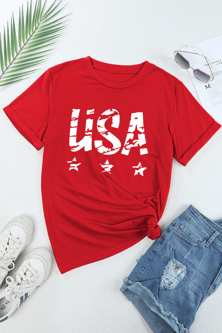 USA Round Neck Short Sleeve T-Shirt | Trendsi