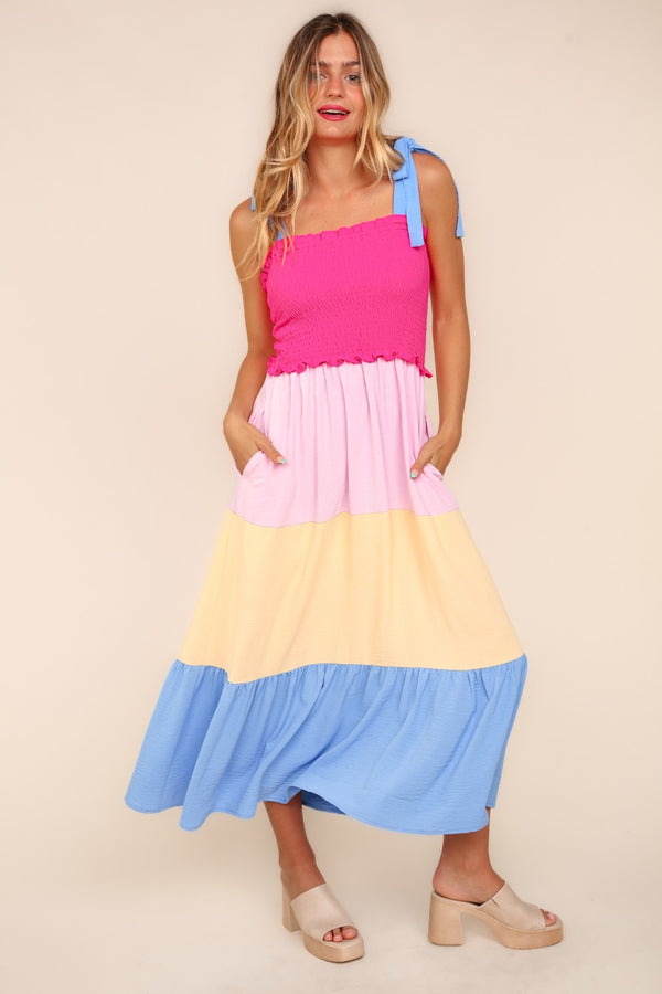 Haptics Smocked Color Block Tiered Cami Dress | Trendsi