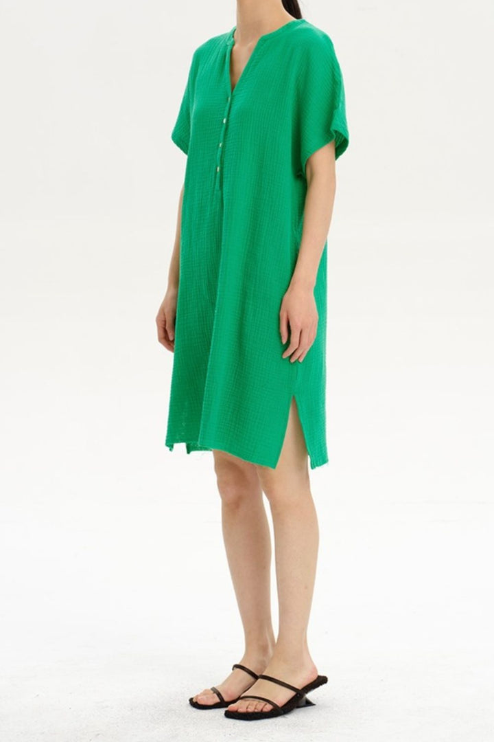 Slit Notched Short Sleeve Mini Dress | Trendsi