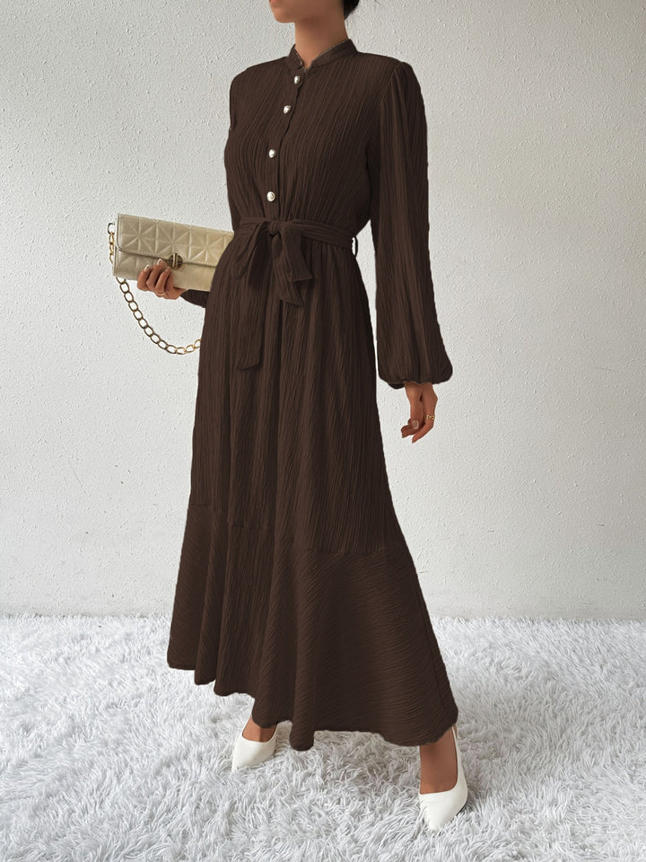 Tie Waist Long Sleeve Dress | Trendsi