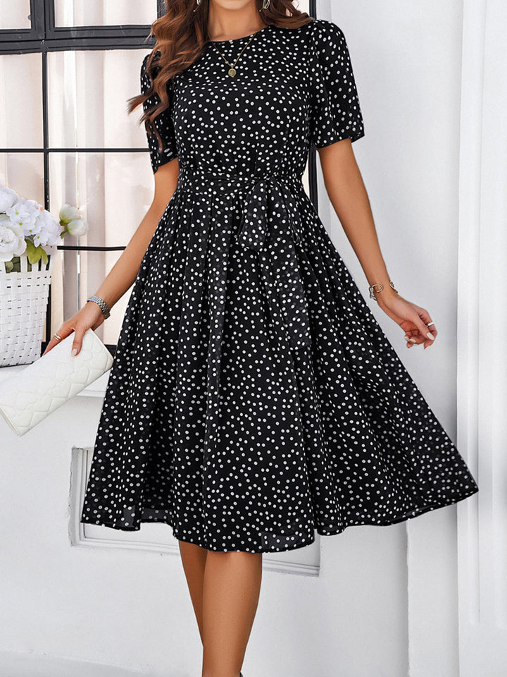 Printed Round Neck Short Sleeve Dress | Trendsi