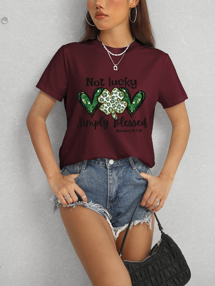 Lucky Clover Round Neck Short Sleeve T-Shirt | Trendsi