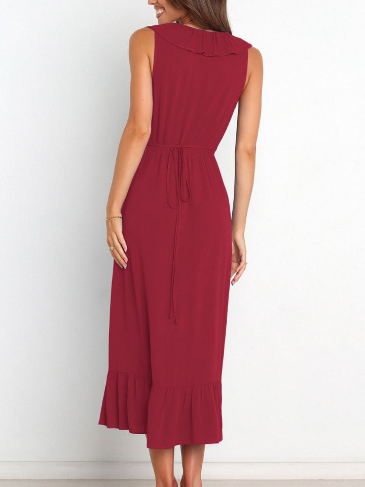 Ruffled Surplice Sleeveless Midi Dress | Trendsi