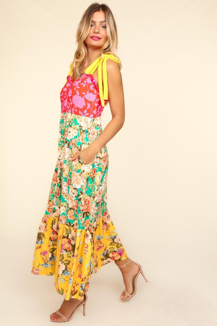 Haptics Floral Color Block Maxi Dress with Pockets | Trendsi