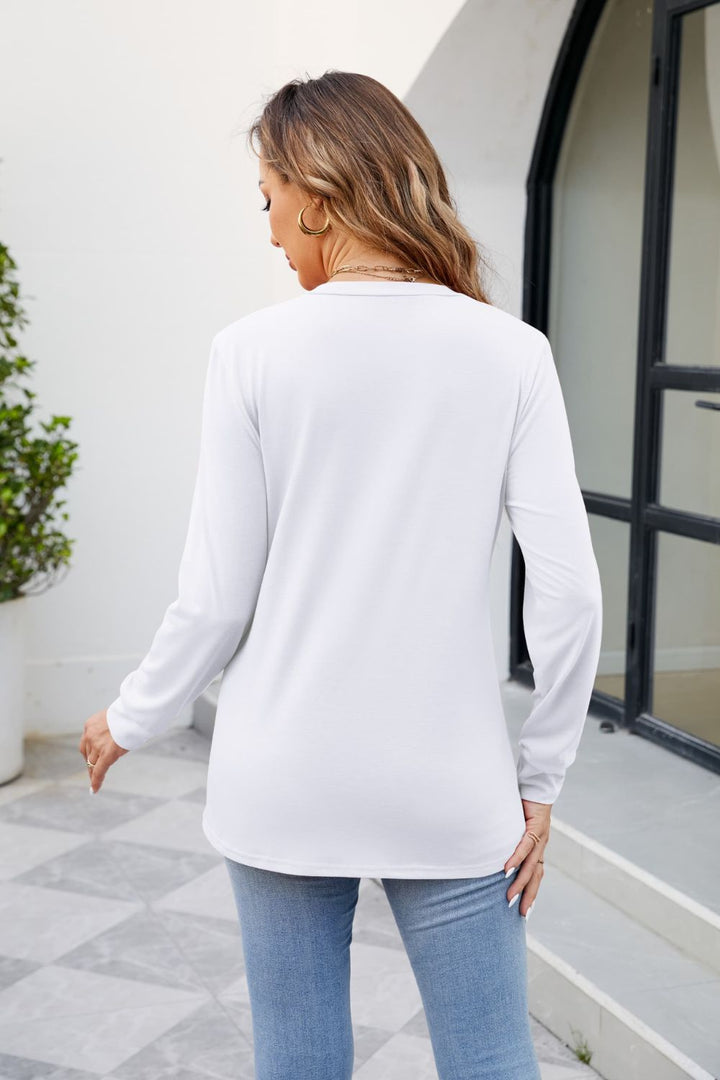 V-Neck Ruched Long Sleeve Blouse | Trendsi