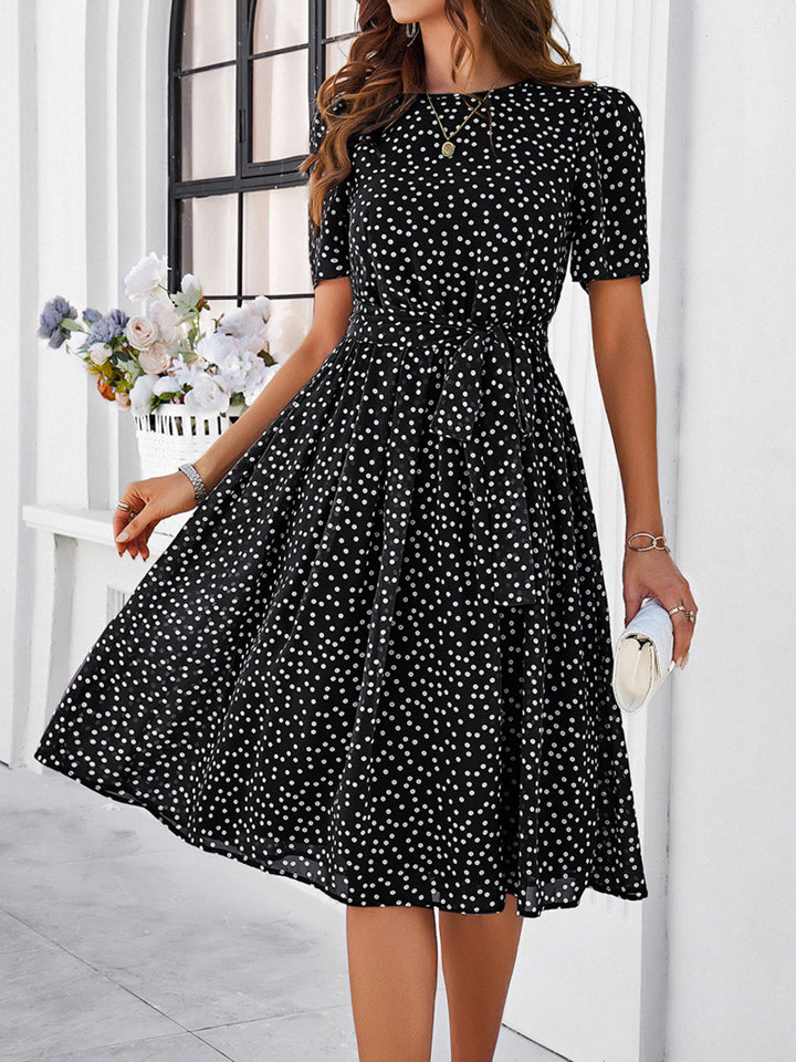 Printed Round Neck Short Sleeve Dress | Trendsi