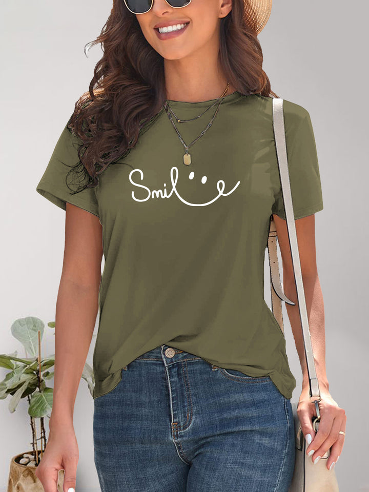 SMILE Round Neck Short Sleeve T-Shirt | Trendsi