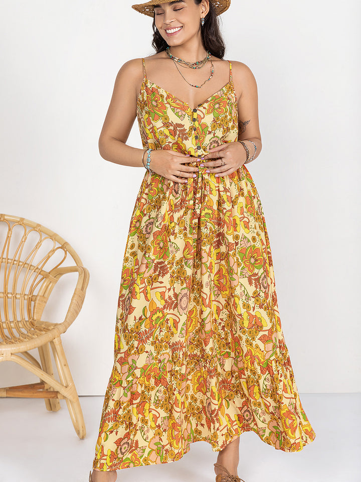 Plus Size Printed V-Neck Maxi Cami Dress | Trendsi