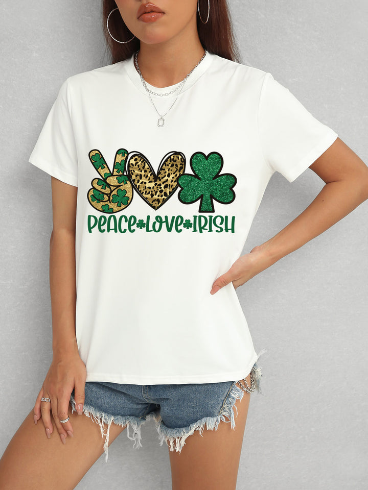 PEACE LOVE IRISH Round Neck Short Sleeve T-Shirt | Trendsi