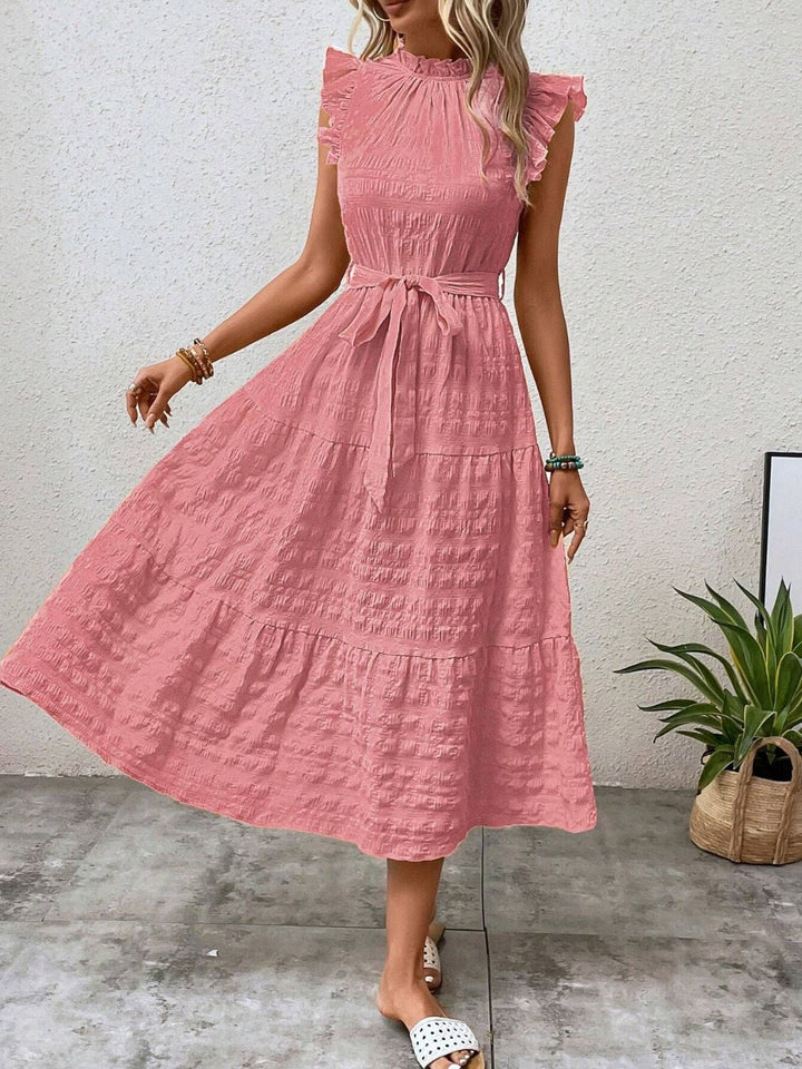 Tied Ruffled Cap Sleeve Midi Dress | Trendsi