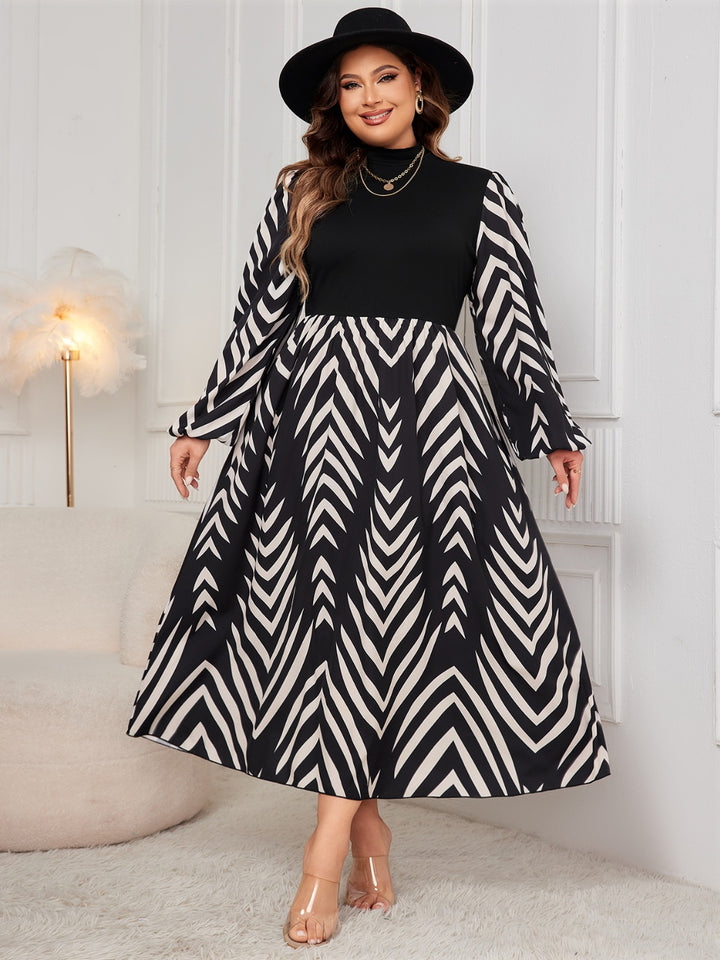 Honey Plus Size Printed Mock Neck Long Sleeve Midi Dress | Trendsi