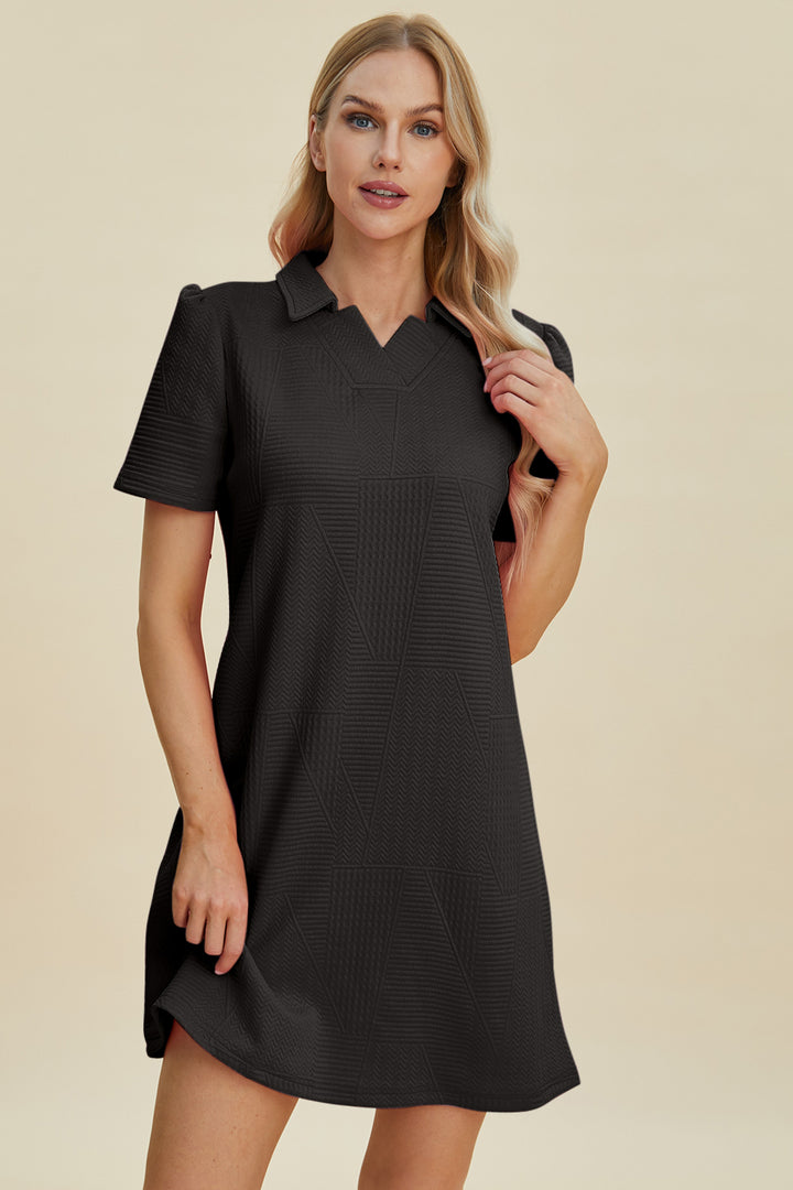 Double Take Full Size Texture Short Sleeve Dress | Trendsi