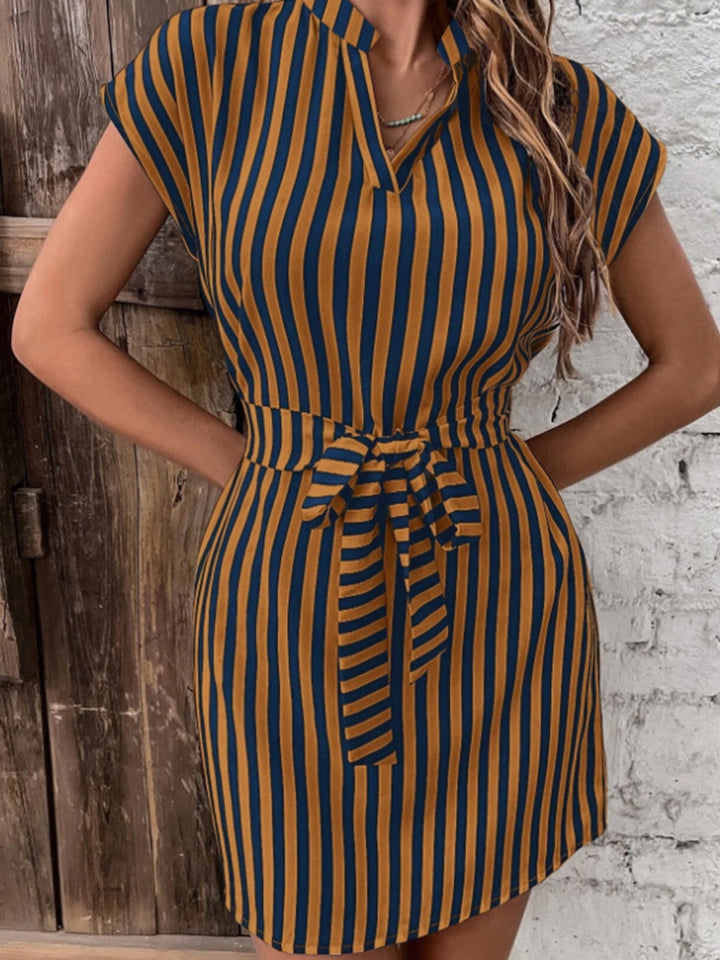 Tied Striped Cap Sleeve Mini Dress | Trendsi