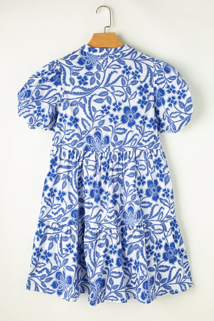 Printed Notched Puff Sleeve Dress | Trendsi