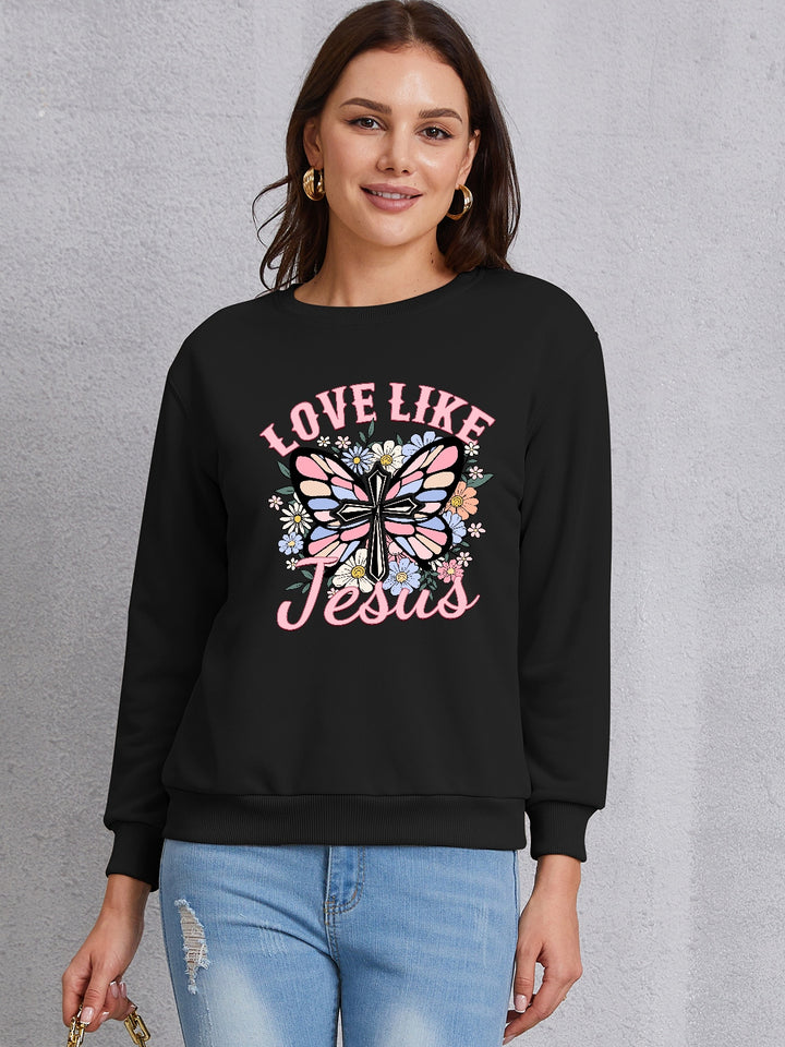 LOVE LIKE JESUS Round Neck Sweatshirt | Trendsi