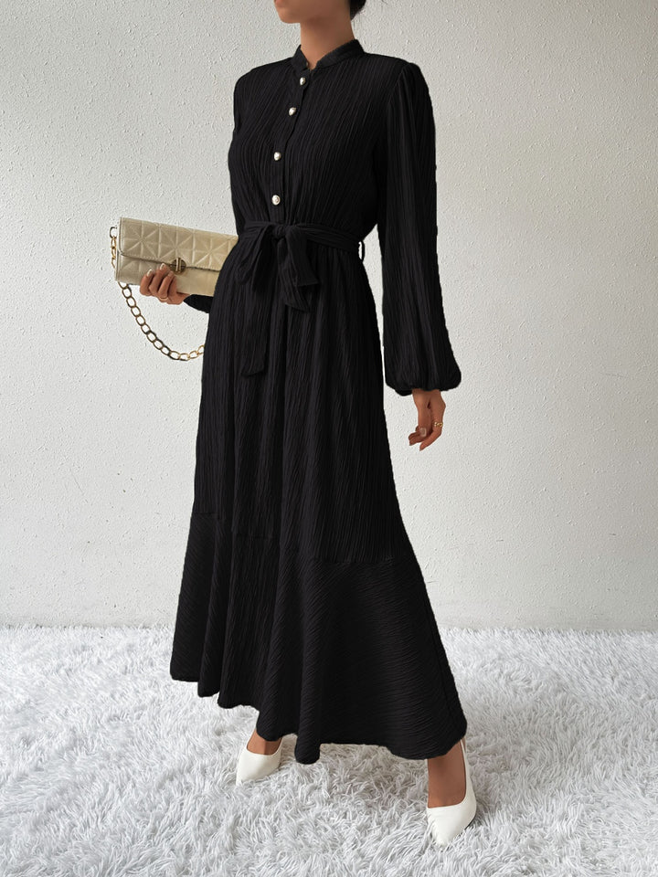 Tie Waist Long Sleeve Dress | Trendsi