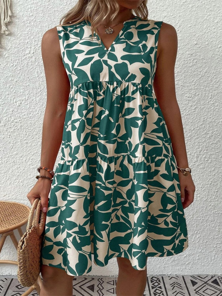 Printed Notched Sleeveless Mini Dress | Trendsi