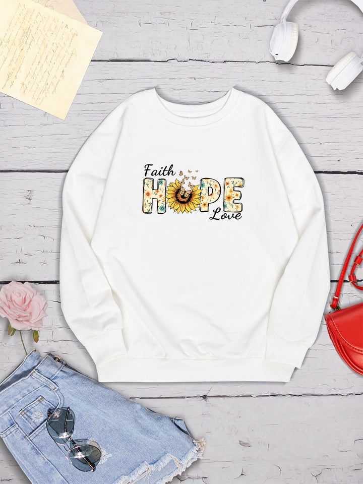 FAITH HOPE LOVE Round Neck Sweatshirt | Trendsi