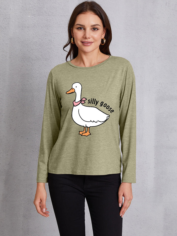 Goose Graphic Round Neck Long Sleeve T-Shirt | Trendsi