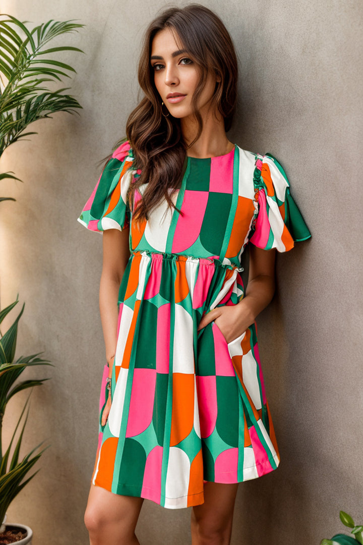 Color Block Round Neck Short Sleeve Dress | Trendsi