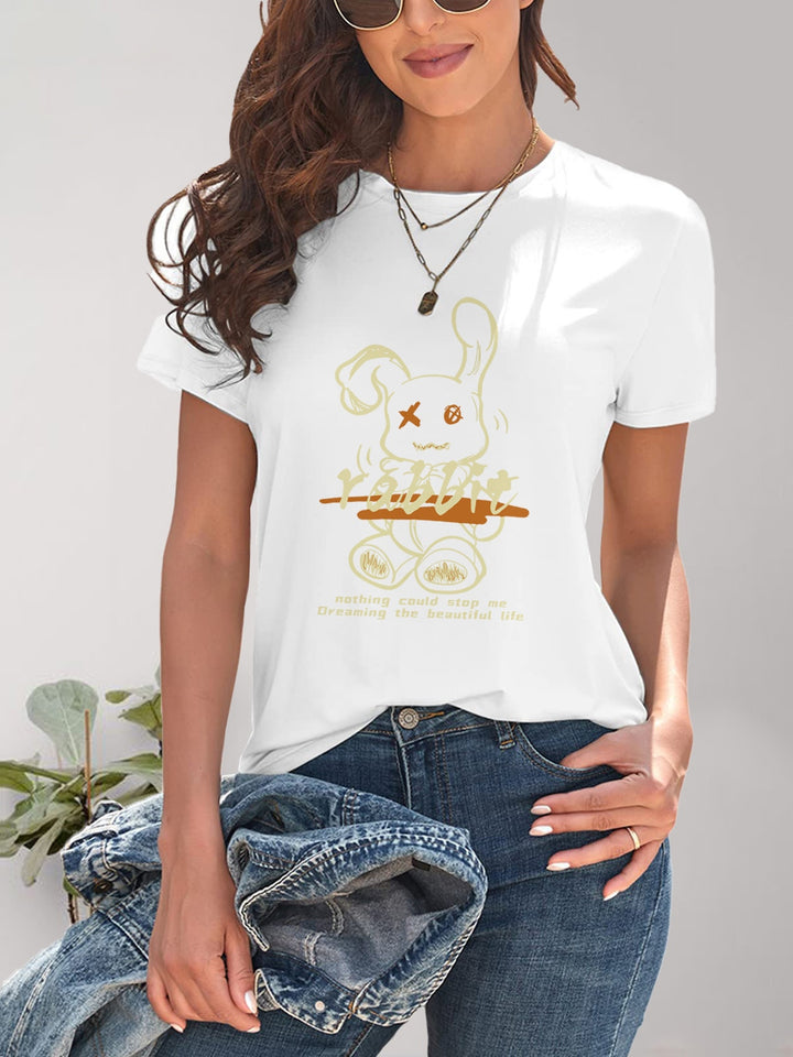 Rabbit Graphic Round Neck Short Sleeve T-Shirt | Trendsi