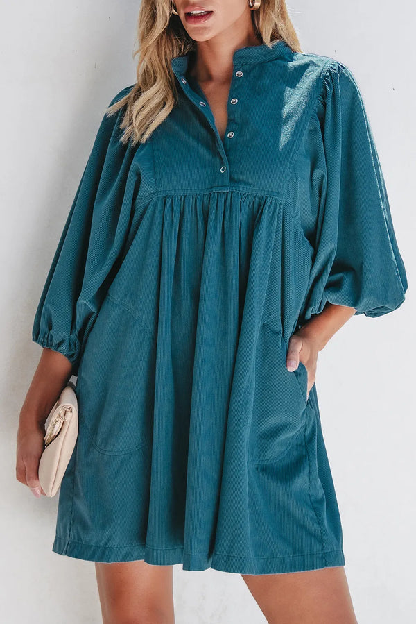 Quarter Snap Three-Quarter Sleeve Dress with Pockets | Trendsi