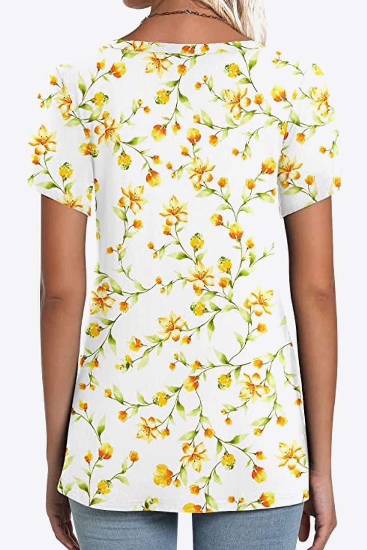 Printed Petal Sleeve V-Neck Blouse | Trendsi