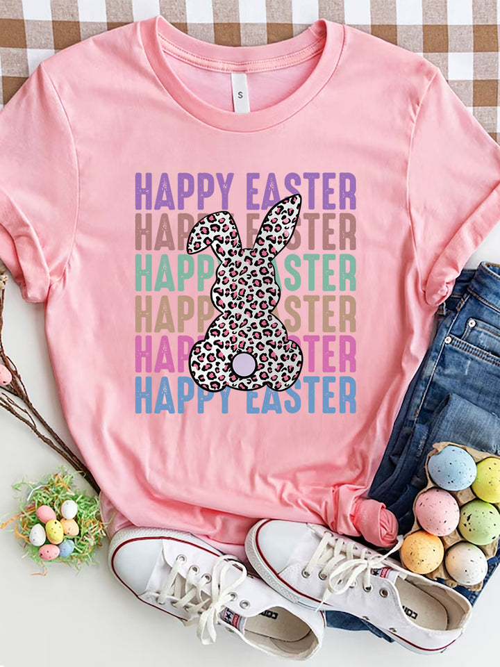 HAPPY EASTER Round Neck Short Sleeve T-Shirt | Trendsi