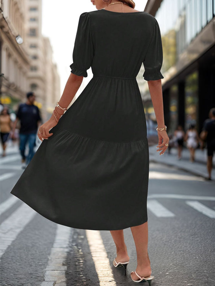 Ruched V-Neck Half Sleeve Midi Dress | Trendsi