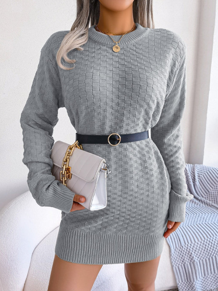 Round Neck Long Sleeve Mini Sweater Dress | Trendsi