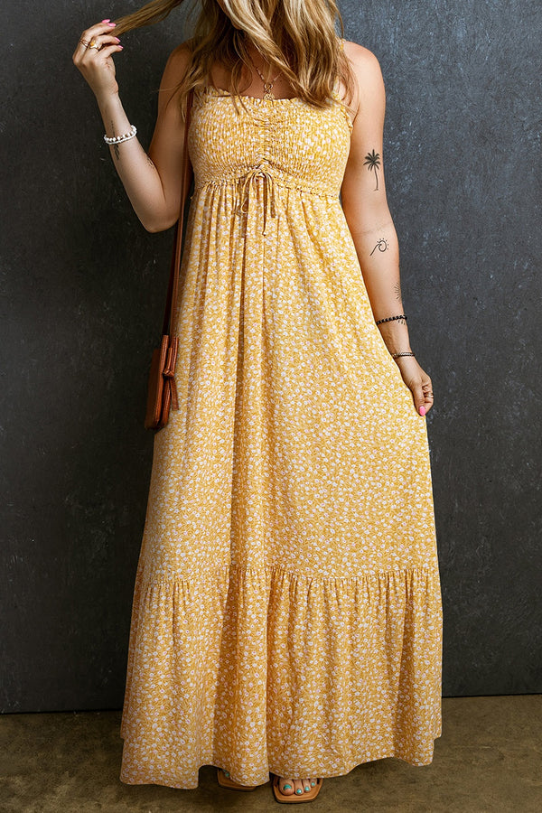 Smocked Printed Square Neck Maxi Cami Dress | Trendsi