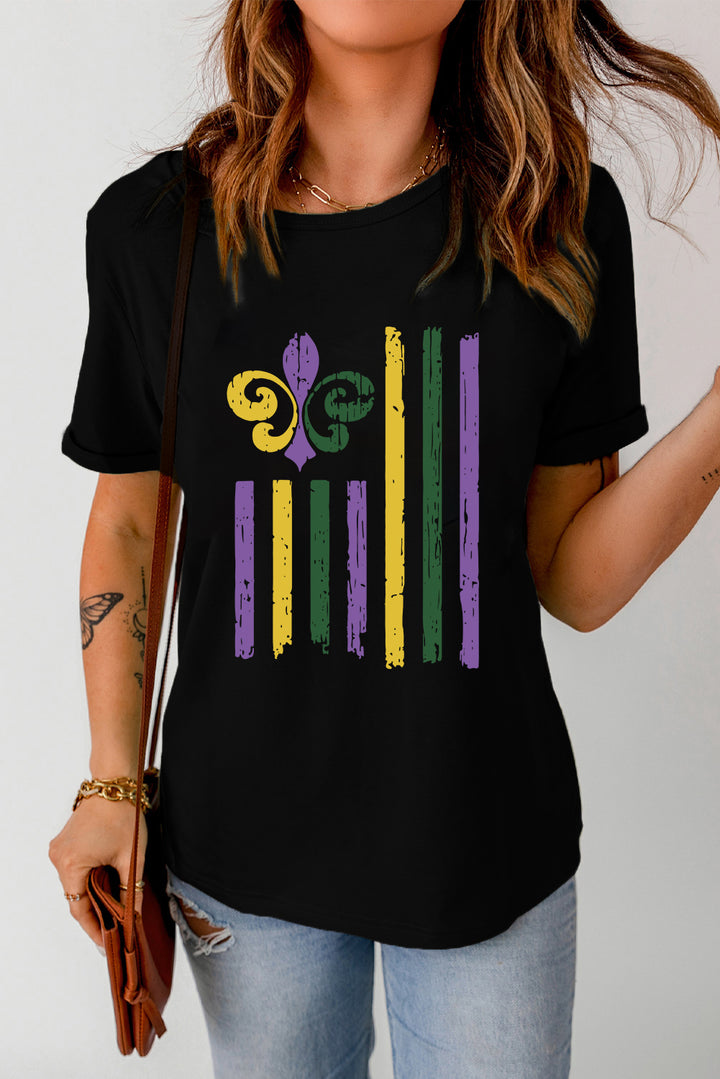 MARDI GRAS Graphic Round Neck T-Shirt | Trendsi