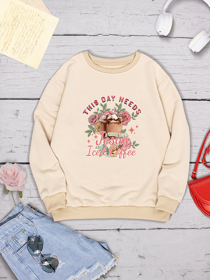 Letter Graphic Round Neck Sweatshirt | Trendsi