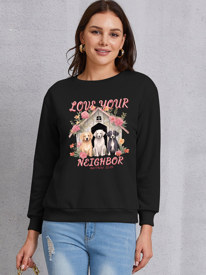 LOVE YOUR NEIGHBOR Round Neck Sweatshirt | Trendsi