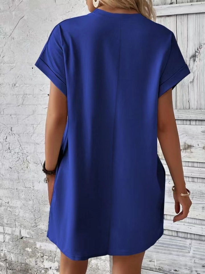 Pocketed Round Neck Short Sleeve Dress | Trendsi