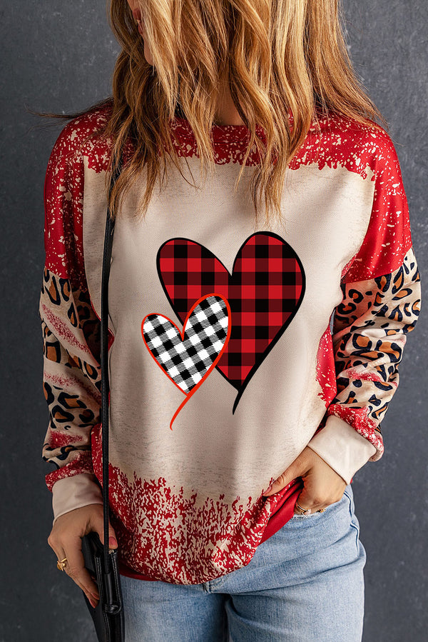 Heart Leopard Round Neck Sweatshirt | Trendsi