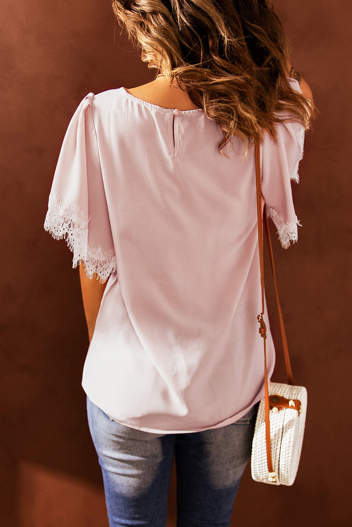 Lace Trim Flutter Sleeve Blouse | Trendsi