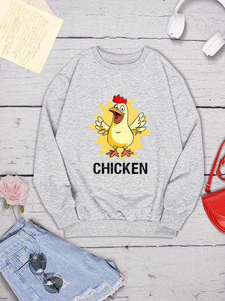 CHICKEN Round Neck Dropped Shoulder Sweatshirt | Trendsi