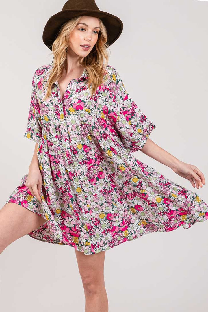 SAGE + FIG Floral Button Down Mini Shirt Dress | Trendsi