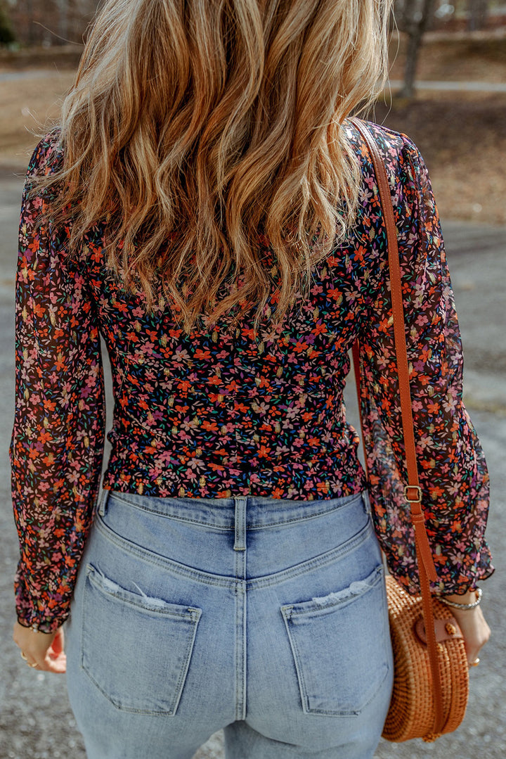 Floral Long Flounce Sleeve Blouse | Trendsi