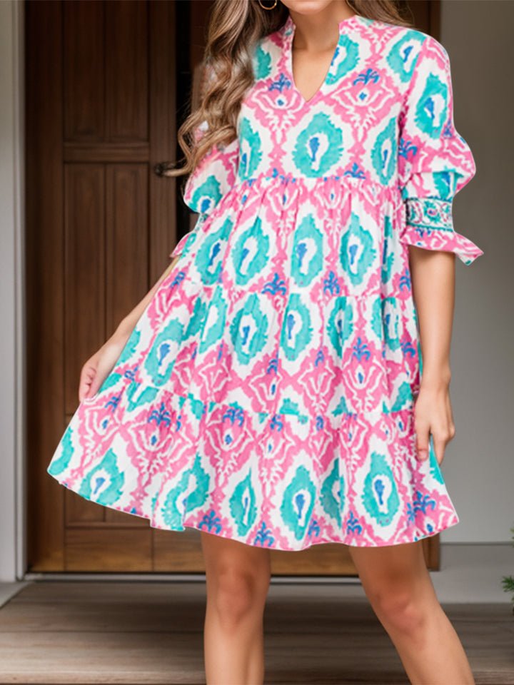 Tiered Printed Half Sleeve Mini Dress | Trendsi