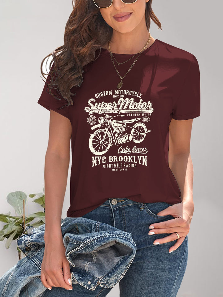 Motorcycle Graphic Round Neck T-Shirt | Trendsi