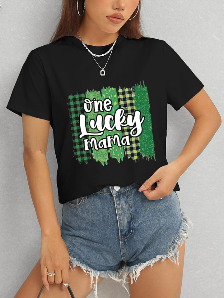 ONE LUCKY MAMA Round Neck T-Shirt | Trendsi