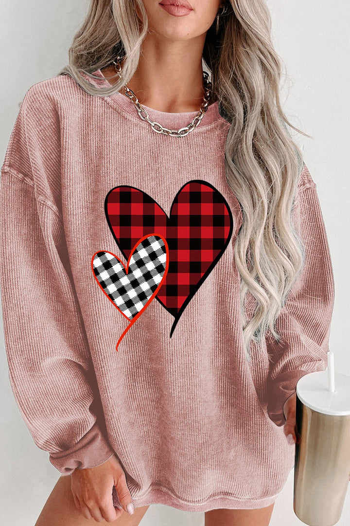 Heart Round Neck Dropped Shoulder Sweatshirt | Trendsi