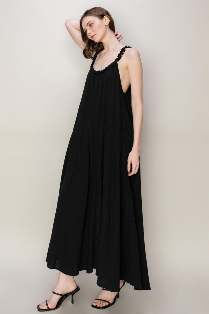 HYFVE Frill Sleeveless A-Line Maxi Dress | Trendsi